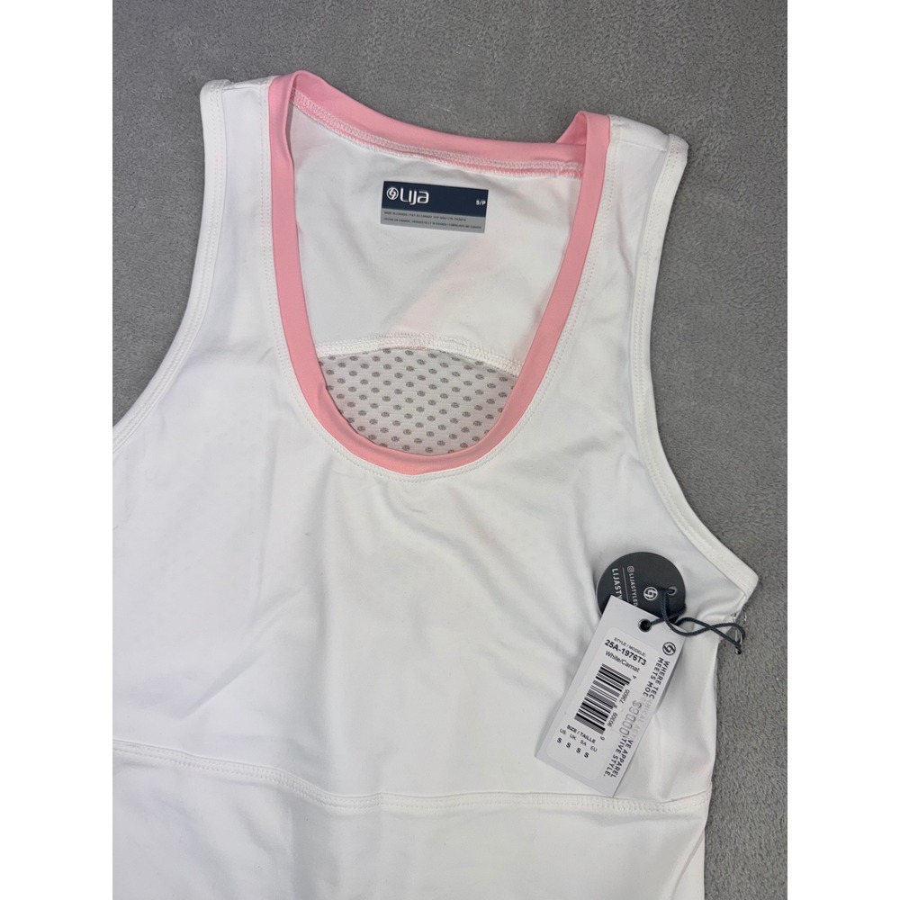 LIJA Womens Small White Pink Mesh Back Athletic Tank Top 25A-1976T3 NWT